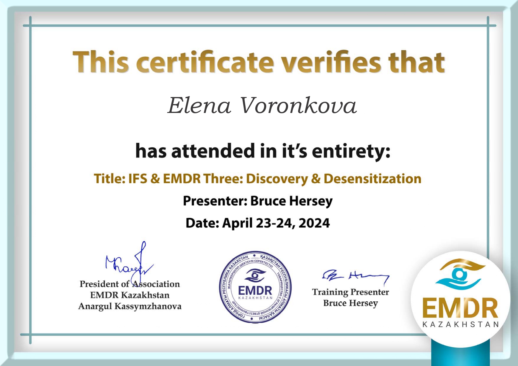 IFS & EMDR Three: Discovery & Desensitization — Bruce Hersey, April 23–24, 2024