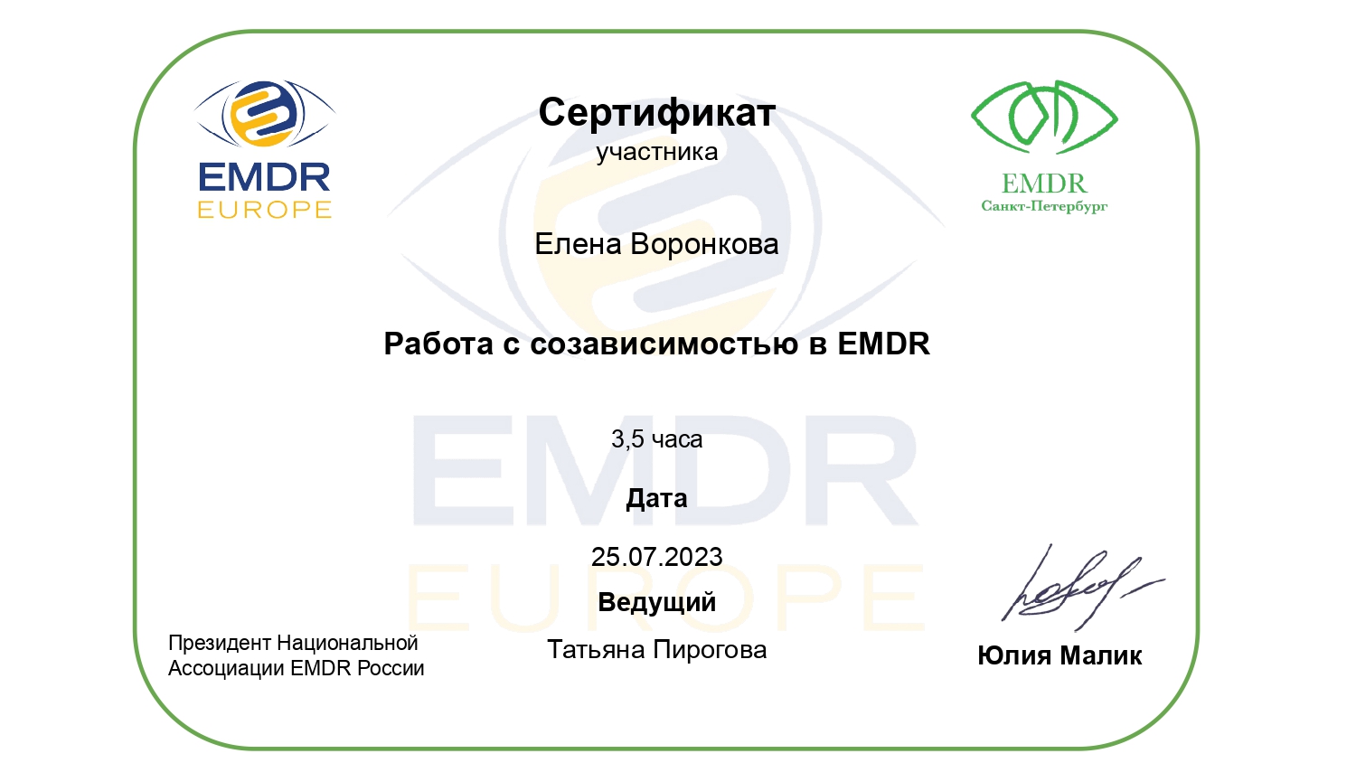 Работа с созависимостью в EMDR — 3,5 часа, Татьяна Пирогова, 2023