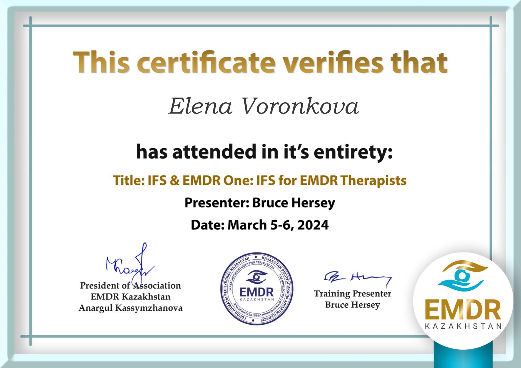 IFS & EMDR One: IFS for EMDR Therapists — Bruce Hersey, March 5–6, 2024
