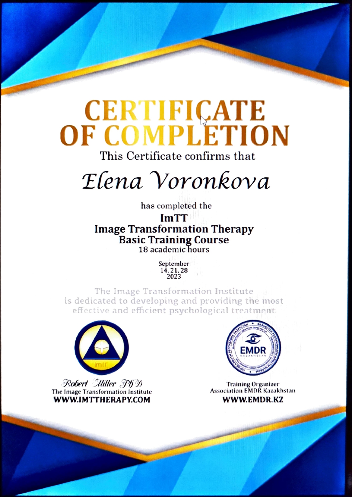 ImTT Image Transformation Therapy Basic Training — 18 часов, 2023